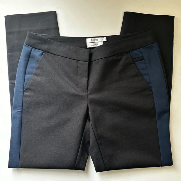 Rickis Ankle Cropped Slim Fit Pants Black Navy Blue Tuxedo Side Stripe Size 2 - Picture 13 of 15